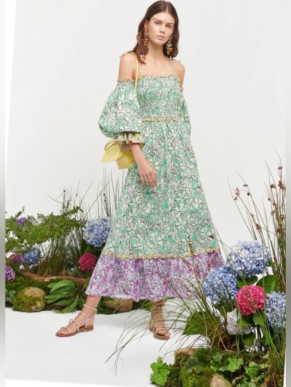CeliaB Mint Green & Lavender Floral Off-Shoulder Maxi Dress